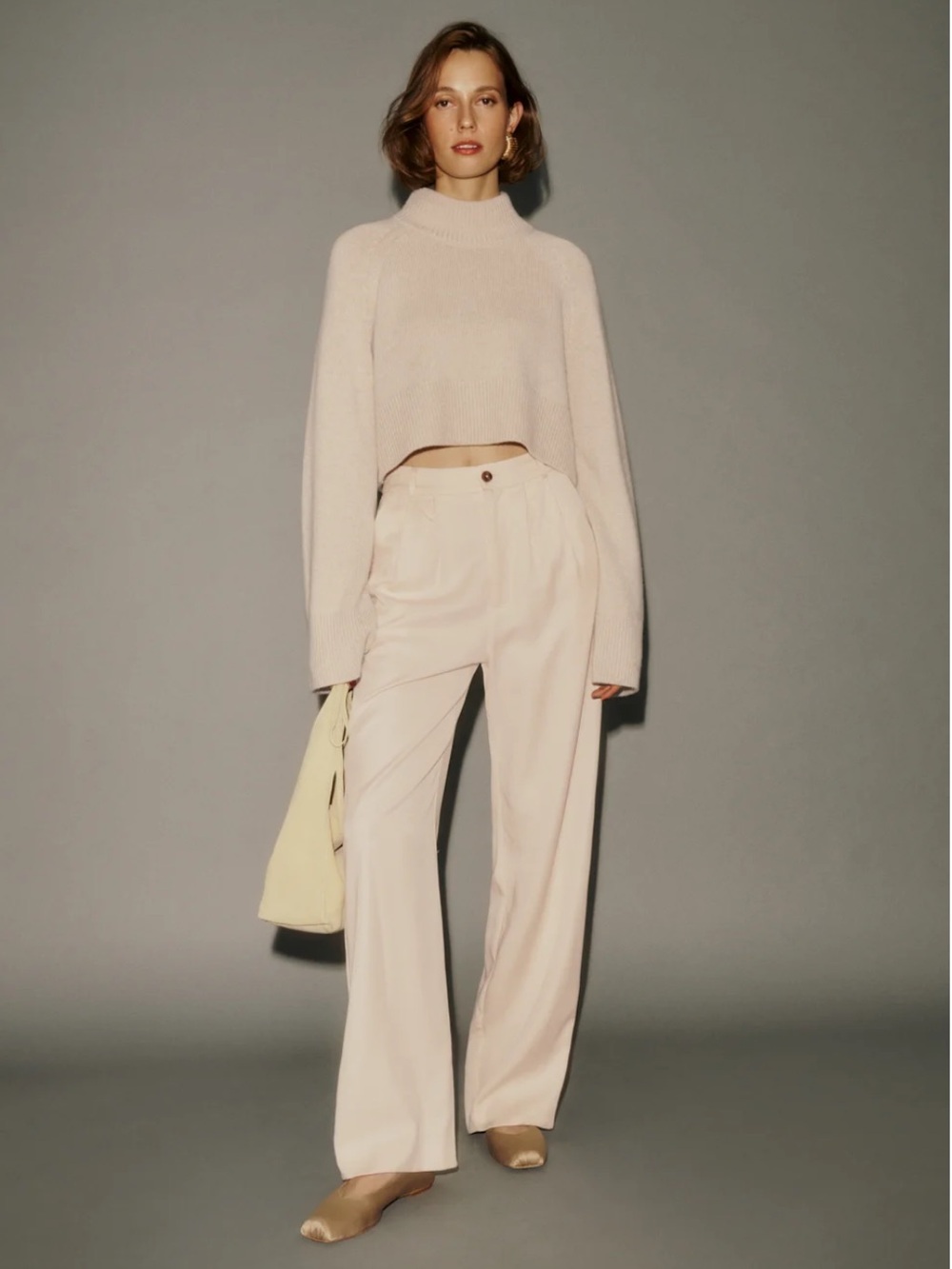 Reformation Mason High-Rise Wide-Leg Pants in Light Beige oyster $258